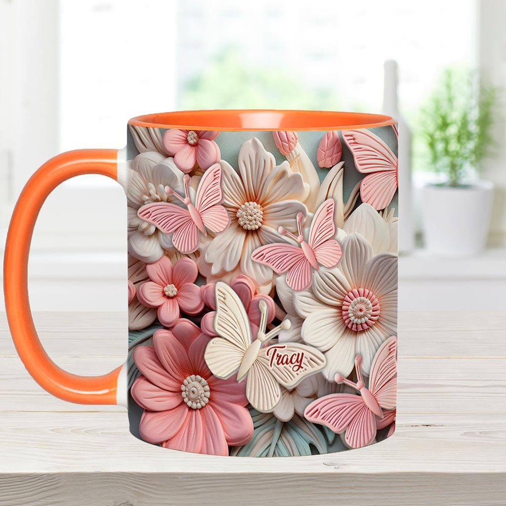 Butterfies And Flowers - Personalized Butterfly Accent Mug