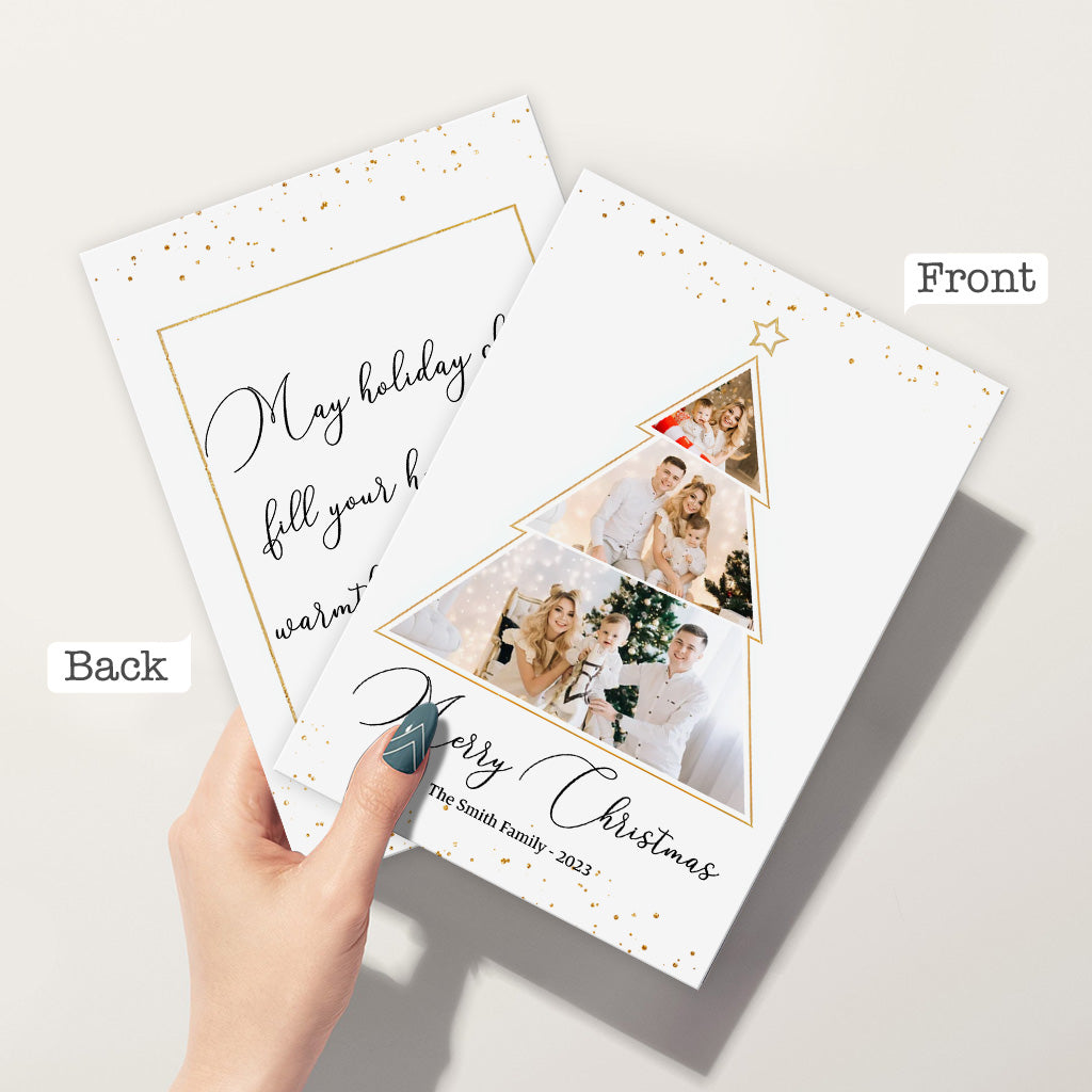 Individuelle Weihnachtskarte mit Fotos, Namen und Nachricht – Personalisierte Familiengrußkarte