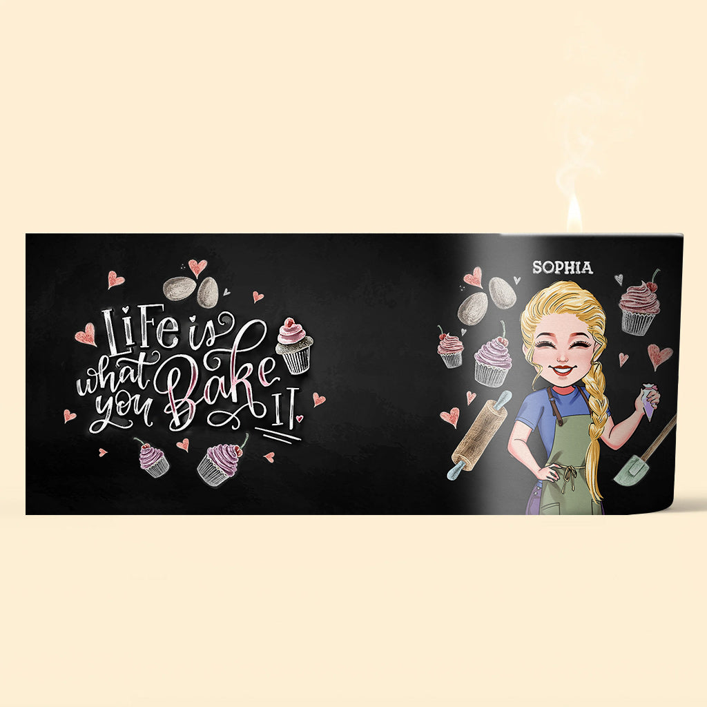Das Leben ist, was du daraus backst – personalisierte Backkerze mit Holzdeckel