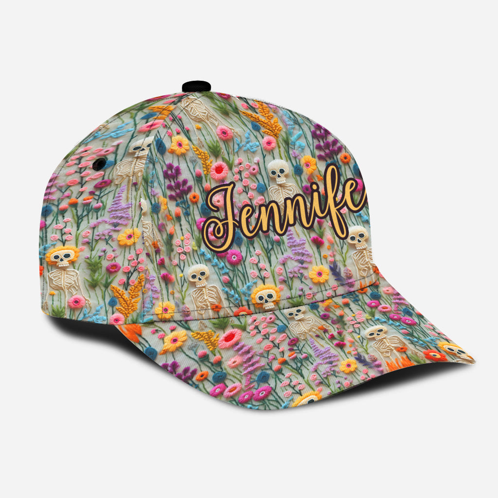 Blumenskelett - Personalisierte Totenkopf-Klassikkappe