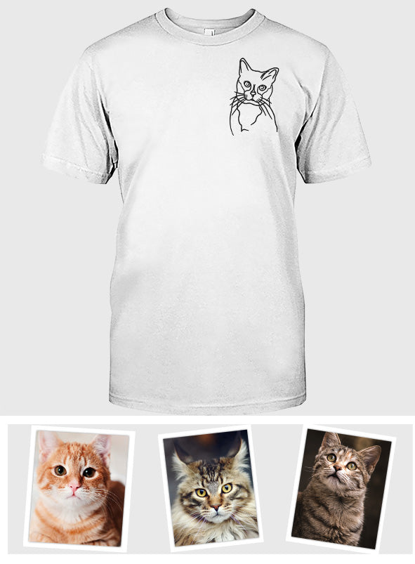 Individuelle Linienzeichnung – Personalisiertes T-Shirt mit Katzenstickerei