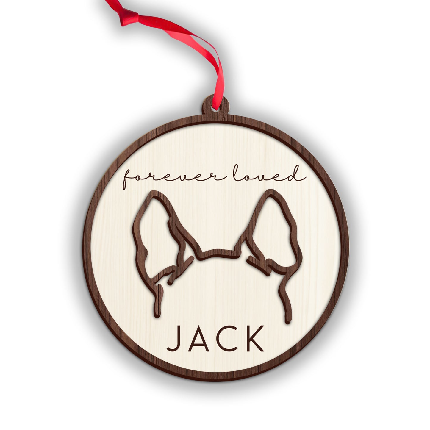 Dog Ear Line Art Ornament - Personalized Dog 2 Layered Piece Ornament