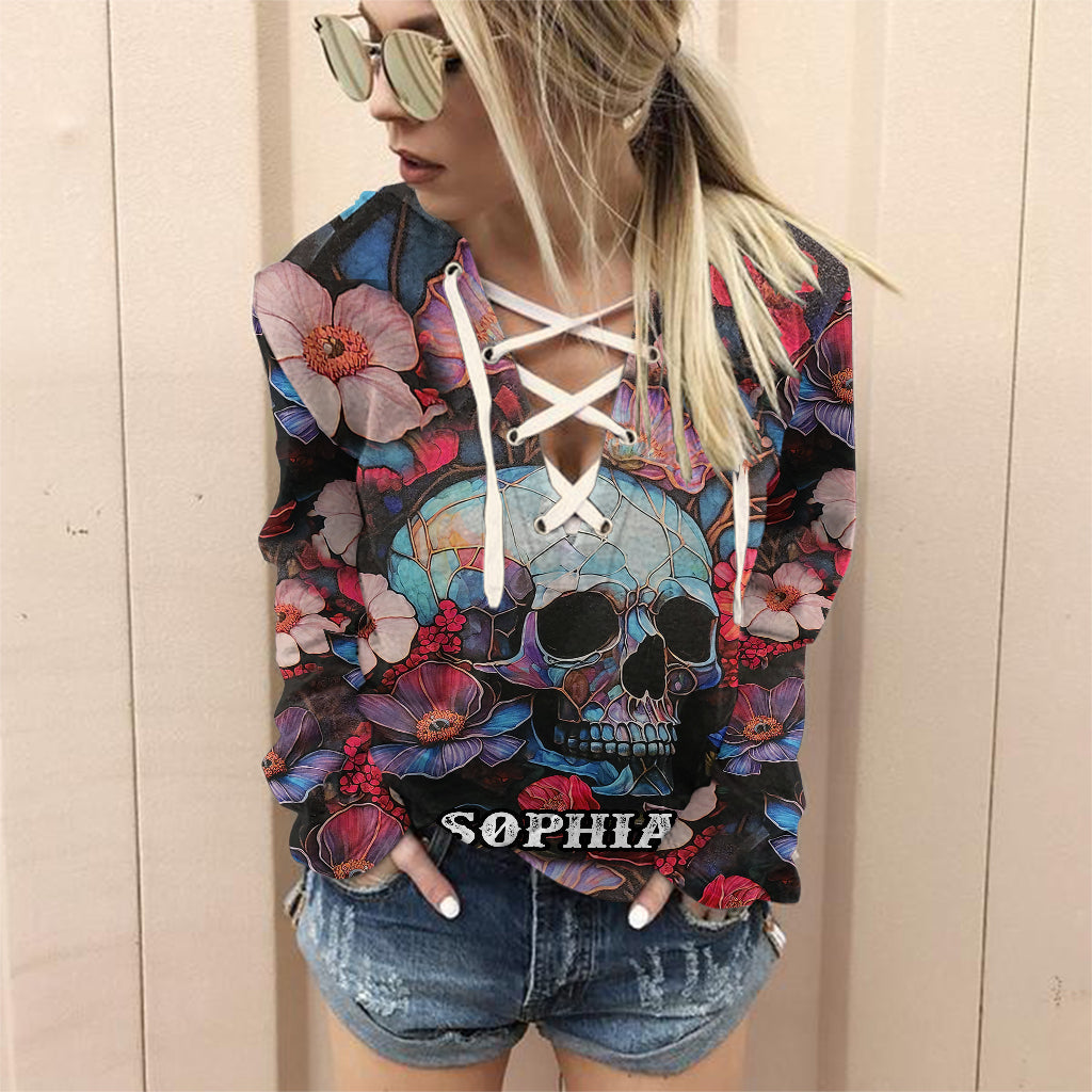 Blumen-Totenkopf - Personalisiertes Totenkopf-Schulterfreies Kleid