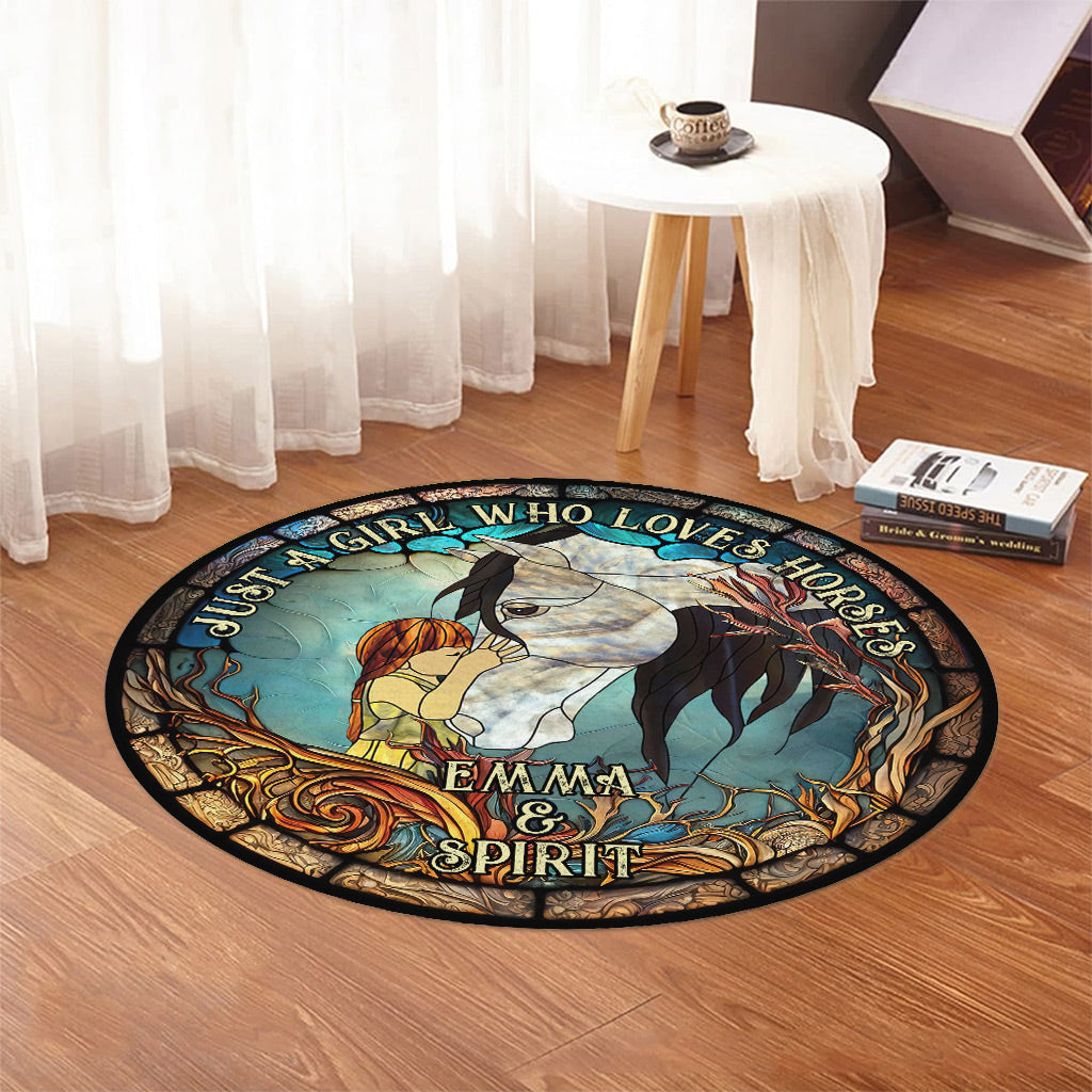Einfach ein Mädchen, das Pferde liebt – personalisierter runder Pferdeteppich