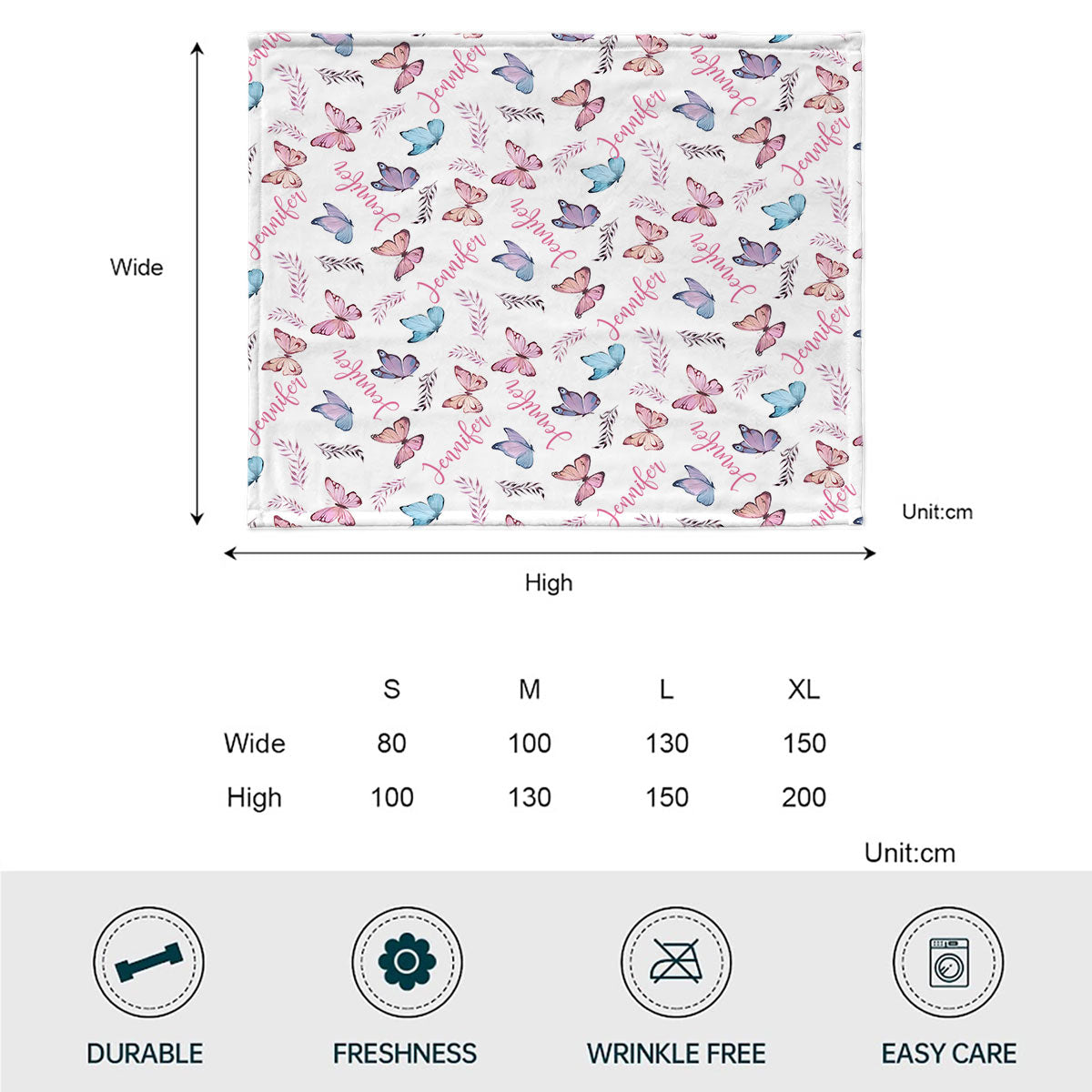 Schmetterlings-Wunschdecke mit individuellem Namen – Personalisierte Mutterdecke