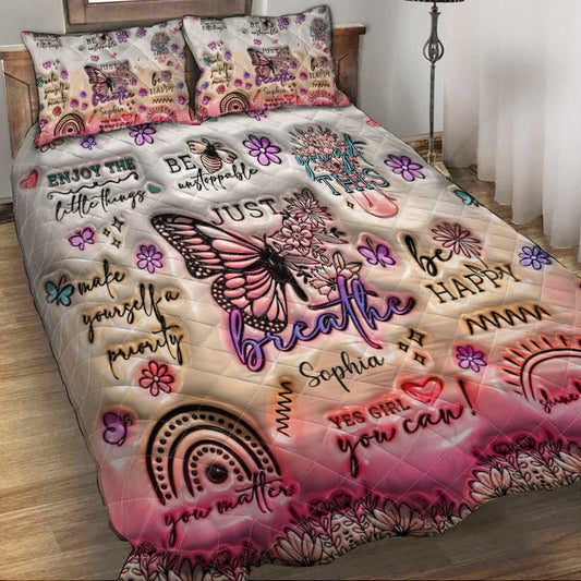 Positive Affirmations Butterfly - Personalized Butterfly Quilt Set