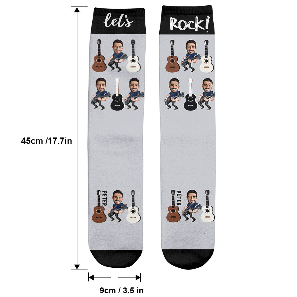 Let's Rock – Gitarrengeschenk für Ehemann, Freund, Vater, Sohn – Personalisierte Socken