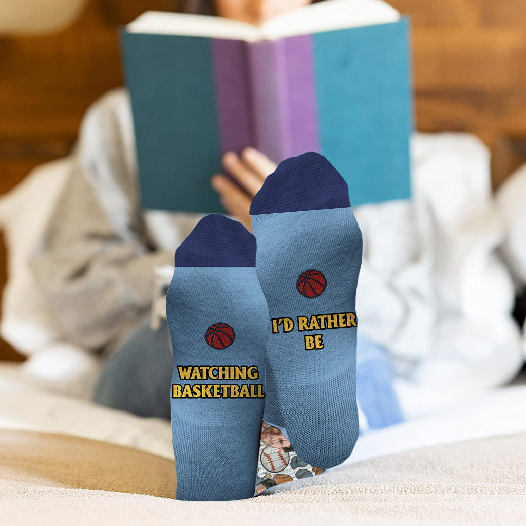 I'd Rather Be Watching Basketball - Personalized Basketball Socks