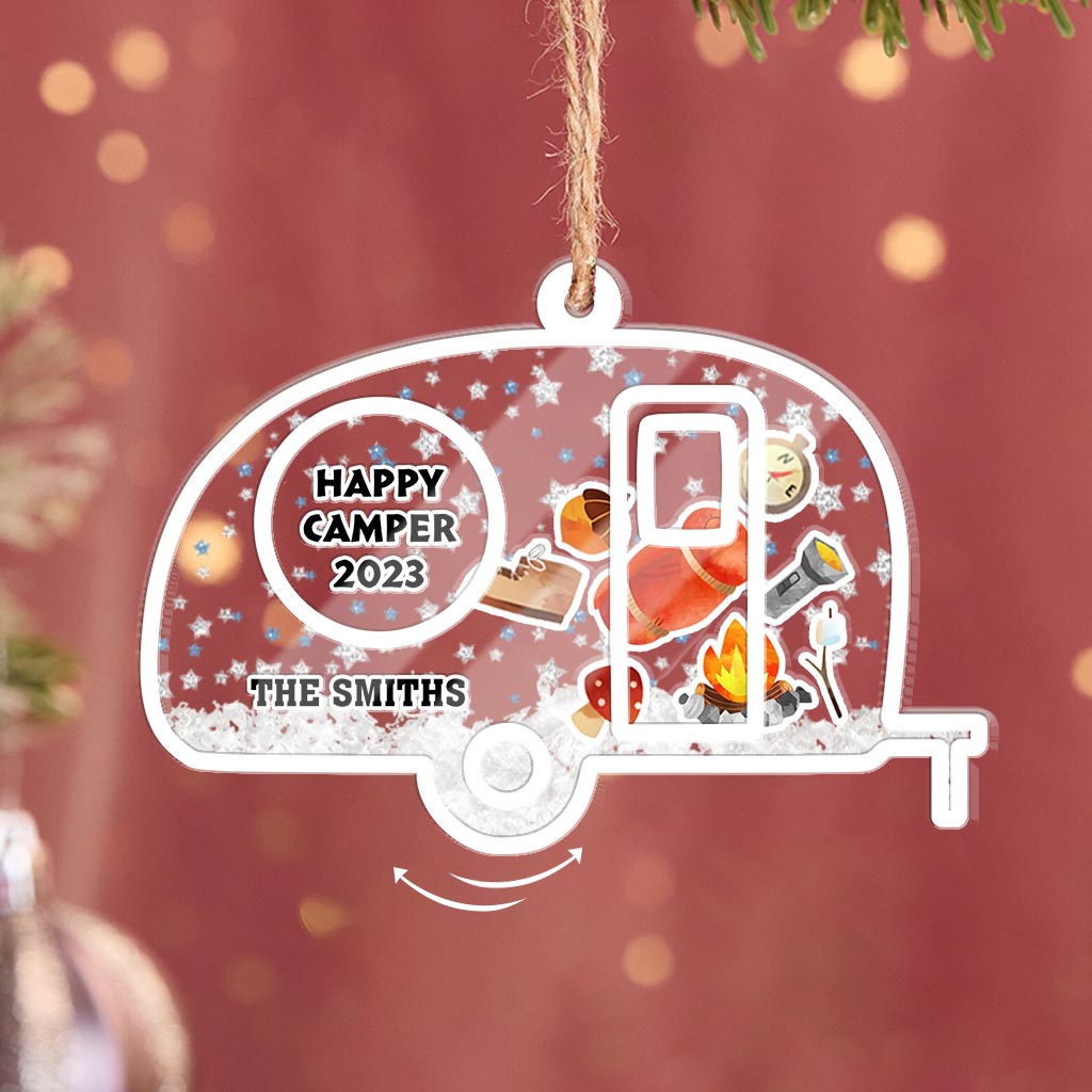 Fröhliche Weihnachten für alle Camper – Personalisierter Camping-Weihnachtsbaumschmuck, 3-lagig
