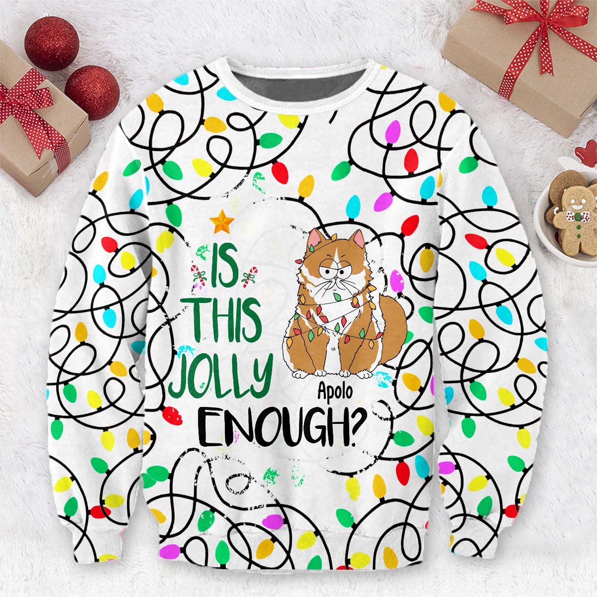 Is This Jolly Enough - Gift for cat lovers - Personalized Ugly Sweater