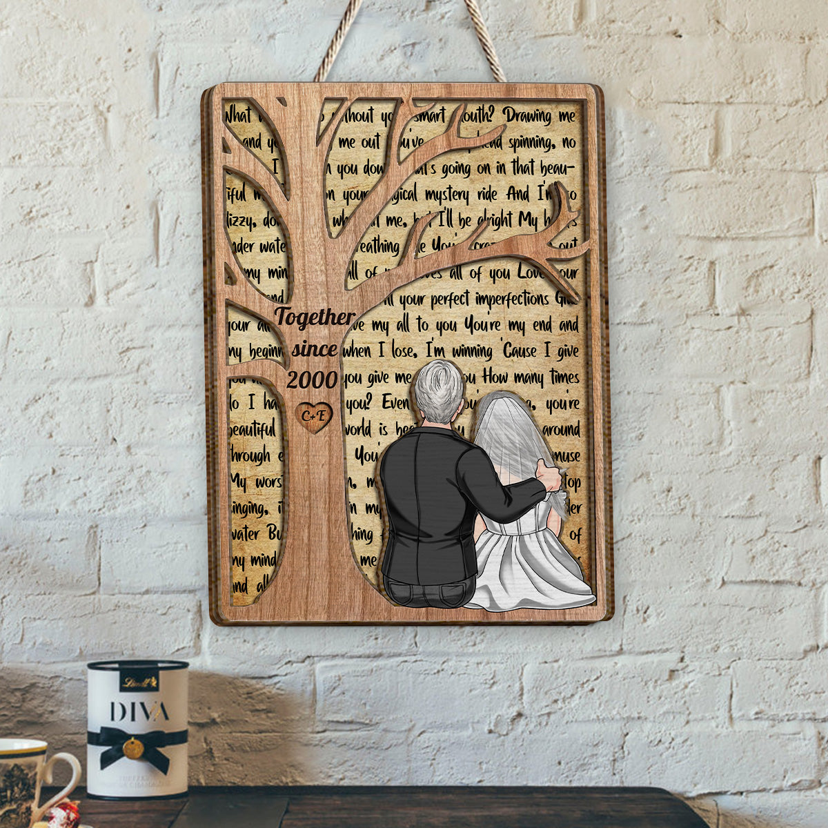 Unser Hochzeitslied – Geschenk für Ehemann oder Freundin – Personalisiertes zweilagiges Holzschild / Holzplakette