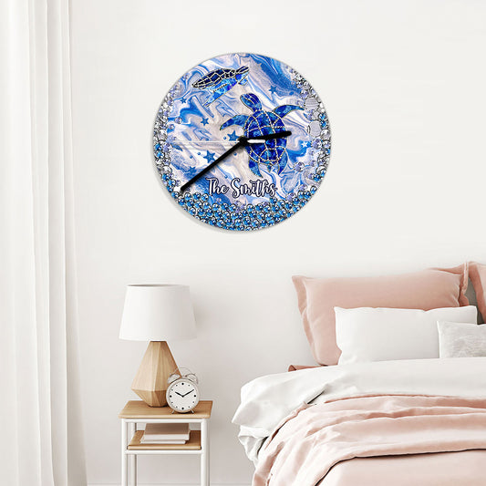 Blue Sea Turtles - Personalized Turtle Wall Clock