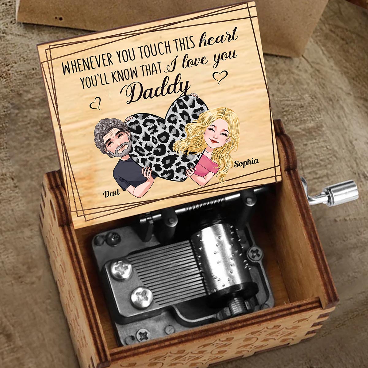 Whenever You Touch This Heart - Gift for mom, grandma, grandpa, daughter, son, granddaughter, grandson, wife, husband, dad, aunt, uncle, sister, brother - Personalized Hand Crank Music Box
