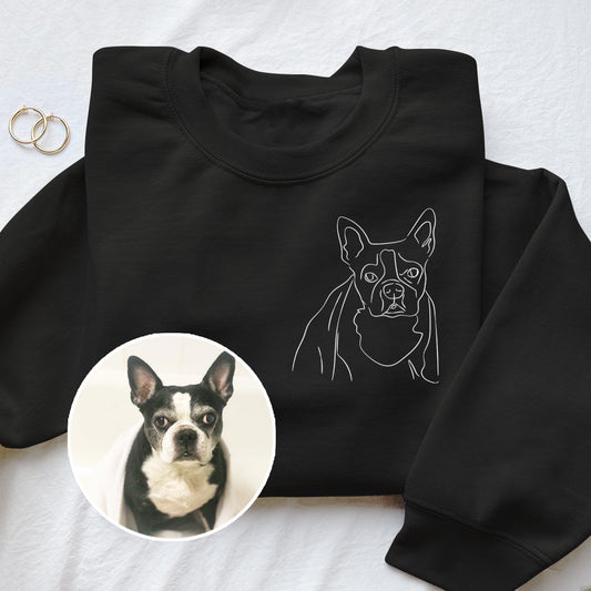 Individuelle Linienzeichnung – Personalisierter, bestickter Hundepullover