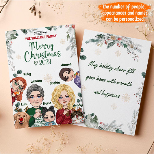 Custom Portraits Merry Christmas Card - Personalized Family Greeting Card