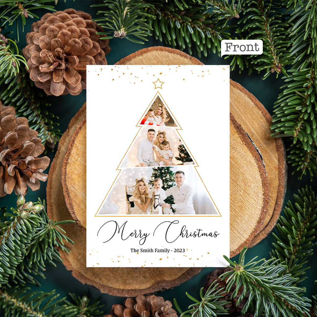Individuelle Weihnachtskarte mit Fotos, Namen und Nachricht – Personalisierte Familiengrußkarte