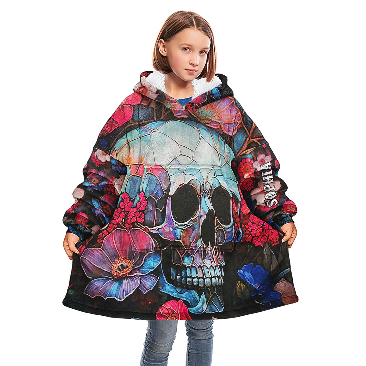 Blumenschädel – Personalisierter Totenkopf-Decken-Hoodie