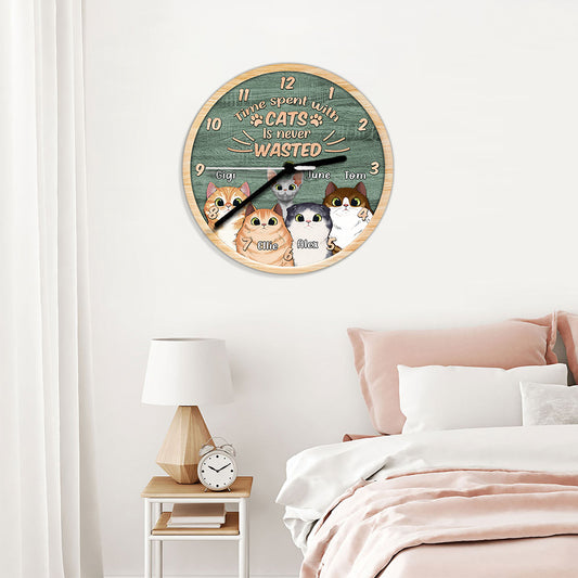 Time Spent With Cats Is Never Wasted - Personalized Cat Wall Clock