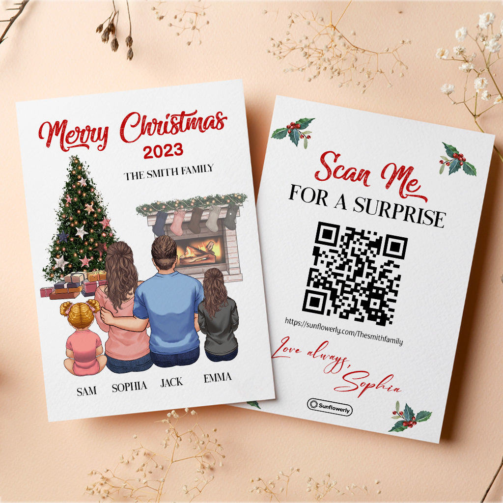 Frohe Weihnachten am Kamin – personalisierte QR-Grußkarte