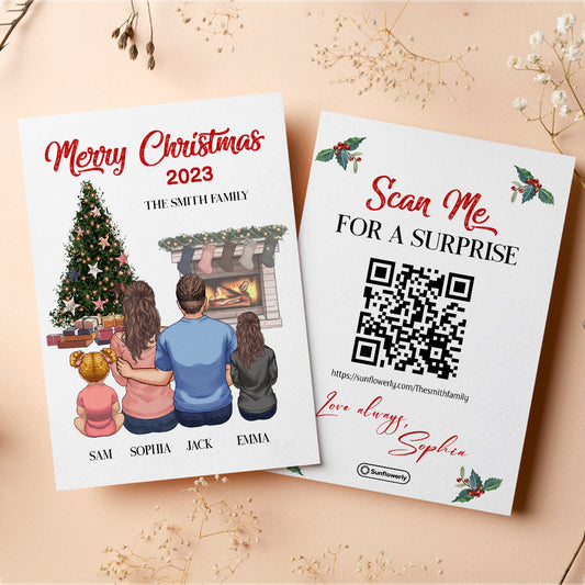Frohe Weihnachten am Kamin – personalisierte QR-Grußkarte