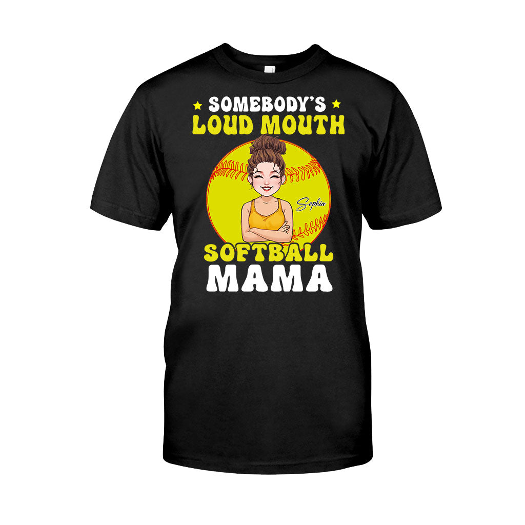 Softball-Mama mit lauter Klappe – Personalisiertes Softball-T-Shirt und Hoodie