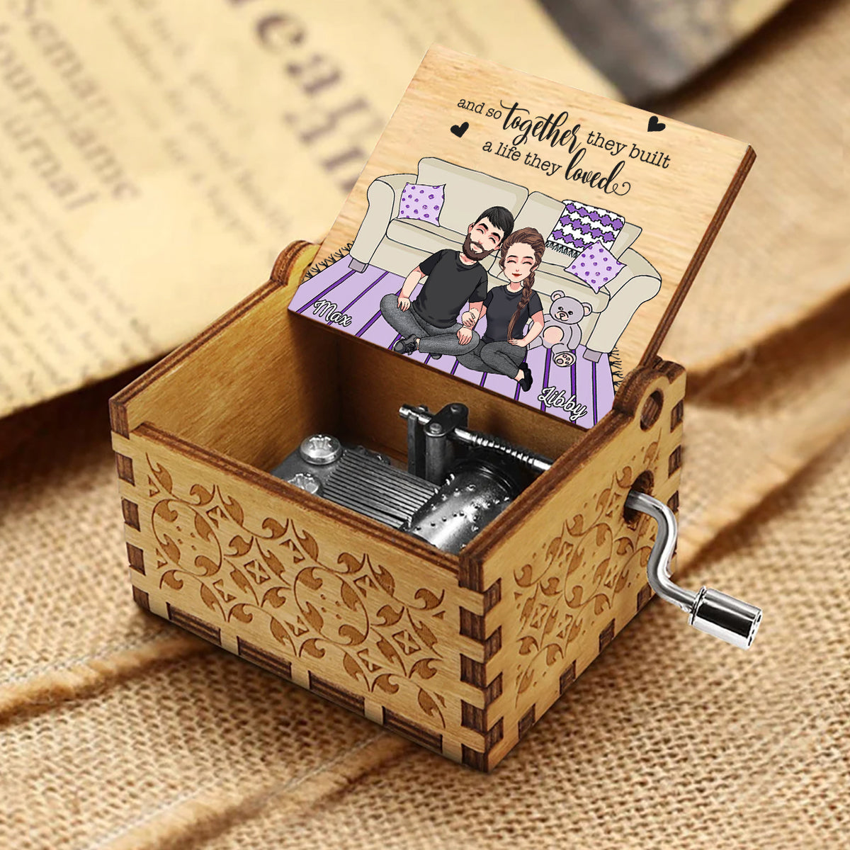 And So Together They Built A Life They Loved - Couple gift for husband, wife, boyfriend, girlfriend - Personalized Hand Crank Music Box