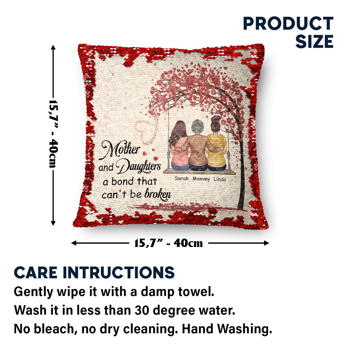 Mutter und Tochter, Sohn, Kinder – eine unzerbrechliche Bindung – Geschenk für Mama – personalisierter Pailletten-Kissenbezug 