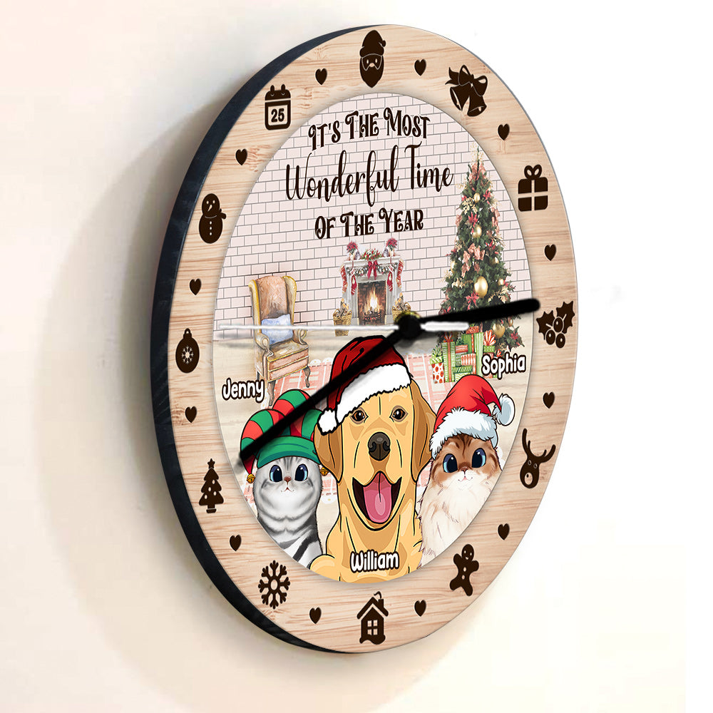 Die schönste Zeit des Jahres – personalisierte Katzen-Wanduhr