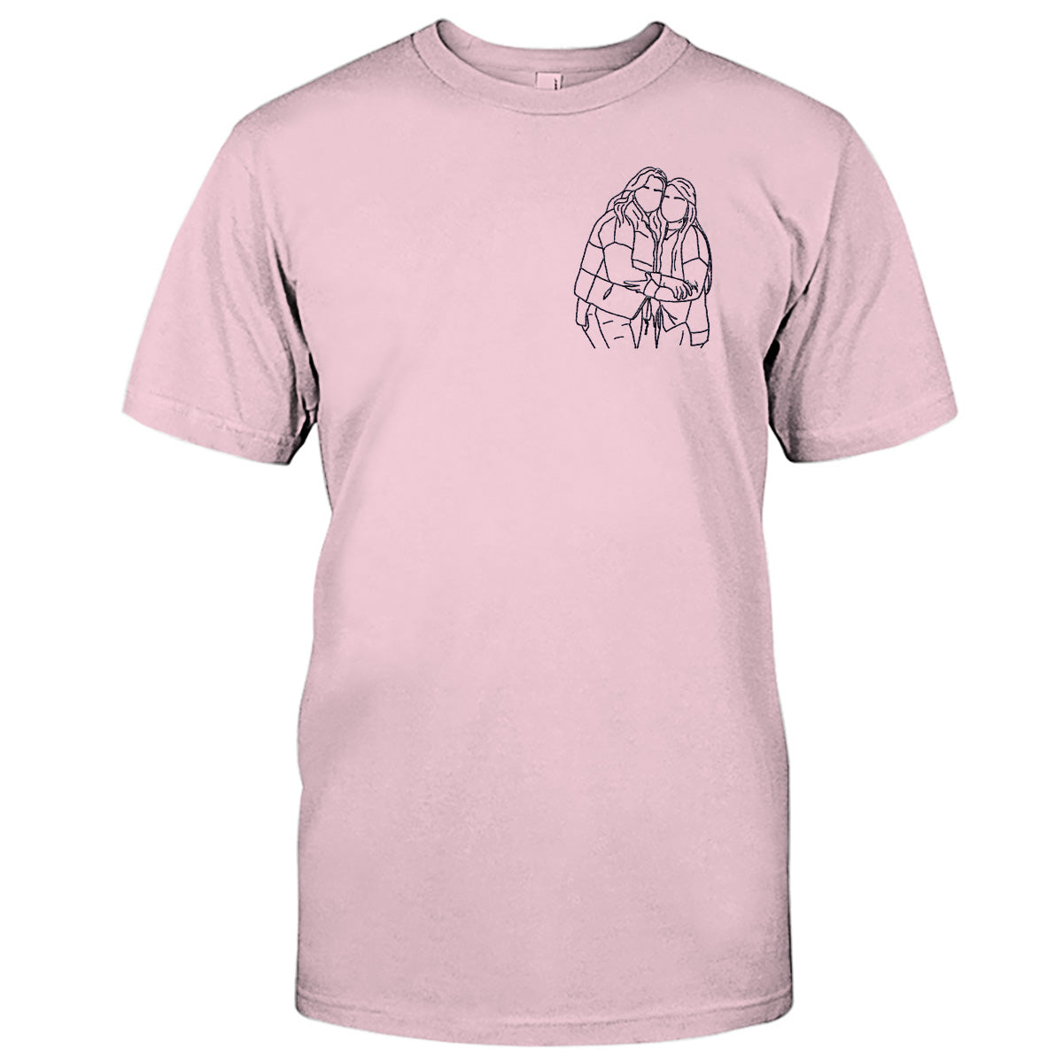Individuelle Linienzeichnung – Personalisiertes, besticktes Geschwister-T-Shirt