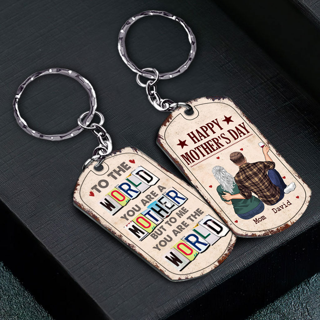 Du bist mir die Welt – Geschenk für Papa, Mama – Personalisierter Edelstahl-Schlüsselanhänger