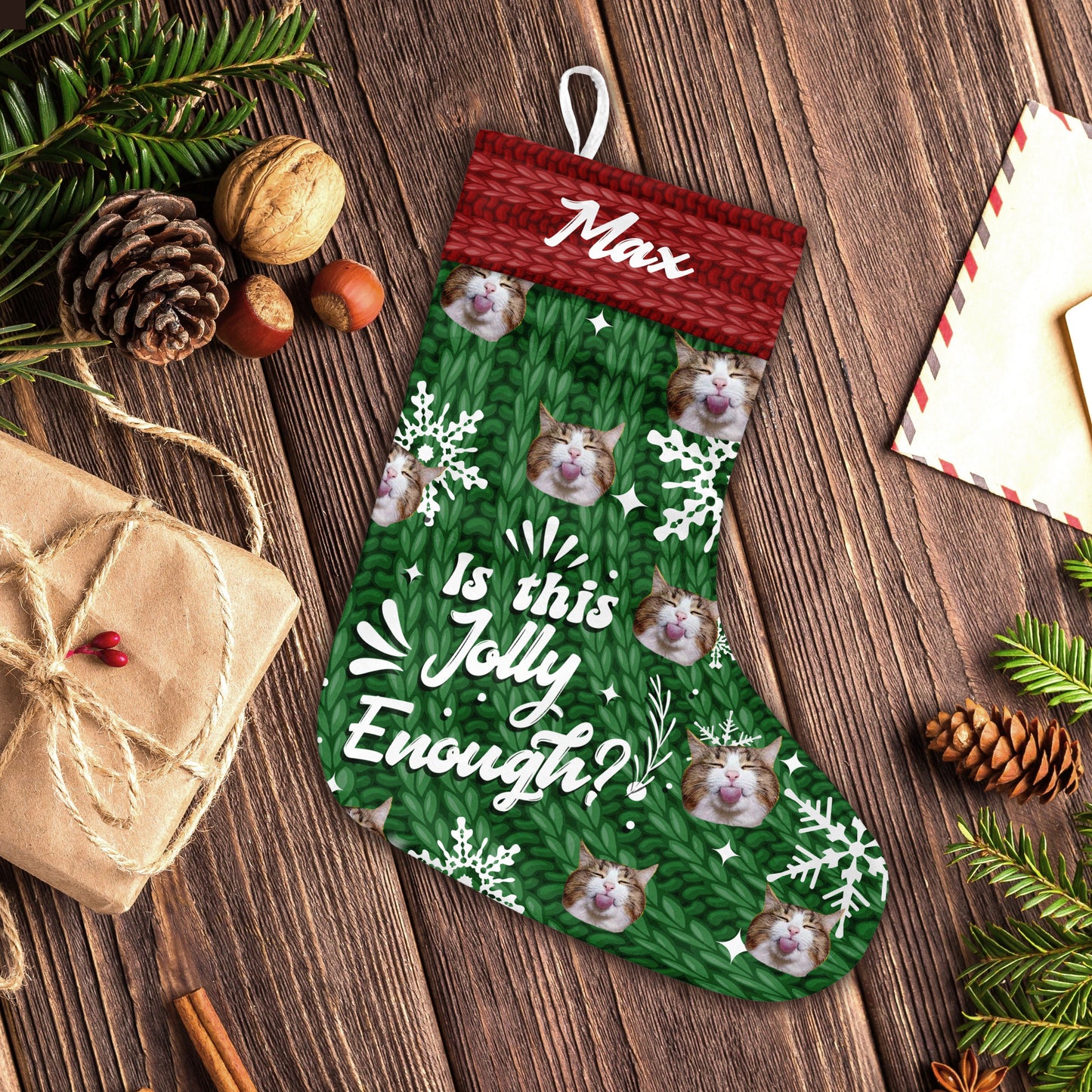 Ist das fröhlich genug? - Personalisierte Weihnachtsstrümpfe mit Katzenmotiv
