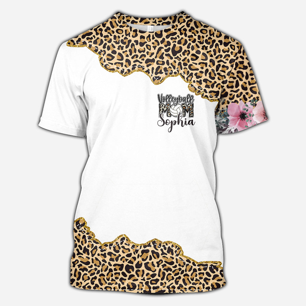 Volleyball-Mama-Leopard – Personalisiertes Volleyball-Shirt mit Allover-Print