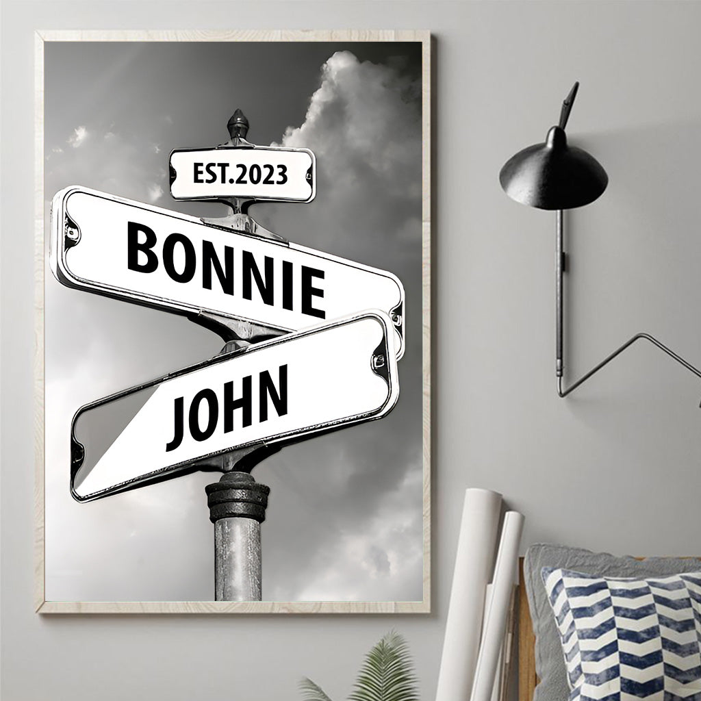 Vintage-Straßenschild – Personalisierte Leinwand und Poster für Paare