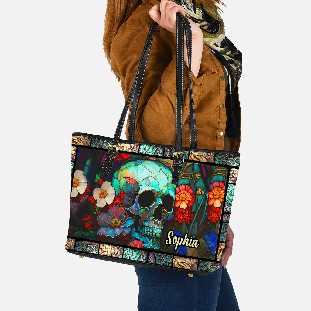 Blumenschädel - Personalisierte Totenkopf-Ledertasche