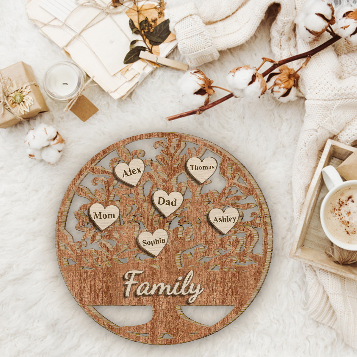 Familie ist für immer – Personalisiertes zweilagiges Holzschild „Familie“ / Holzplakette