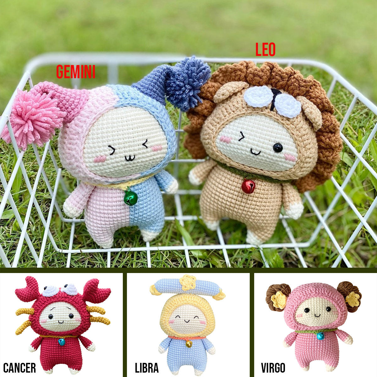 12 Sternzeichen Amigurumi - Personalisierte handgestrickte Horoskoppuppe