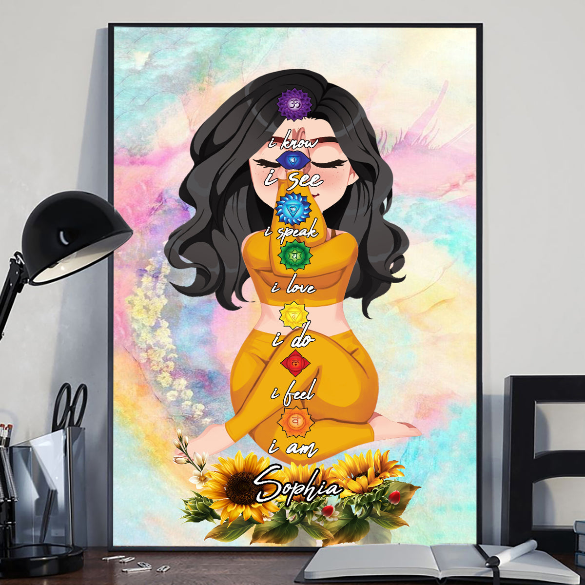Ich weiß, ich sehe, ich spreche, ich liebe, ich tue, ich fühle, ich bin – Personalisierte Yoga-Leinwand und Poster