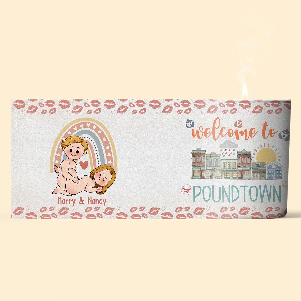 Willkommen bei Poundtown – Unangemessene Erwachsenen-Kerze – Personalisierte Paarkerze mit Holzdeckel