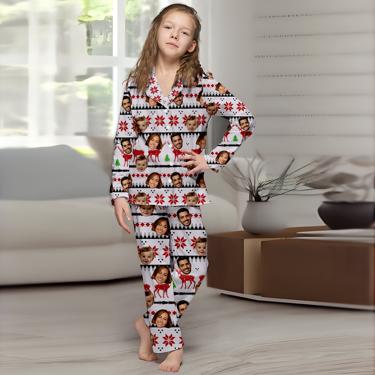 Weihnachtspyjama mit Fotomotiv – Das perfekte Familiengeschenk für Hunde- und Katzenliebhaber – Personalisierter Pyjama mit Knopfleiste