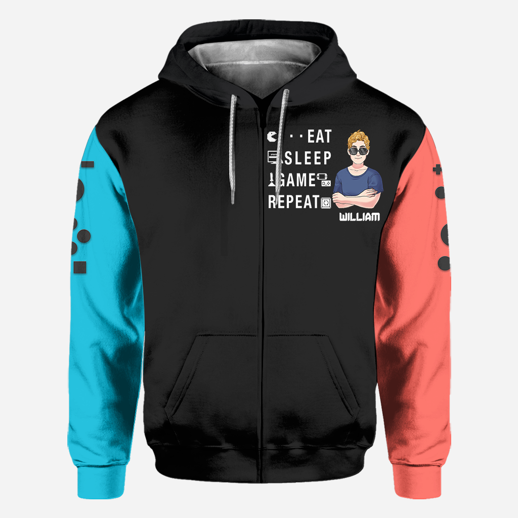Essen, Schlafen, Zocken, Wiederholen – personalisiertes Videospiel-Shirt