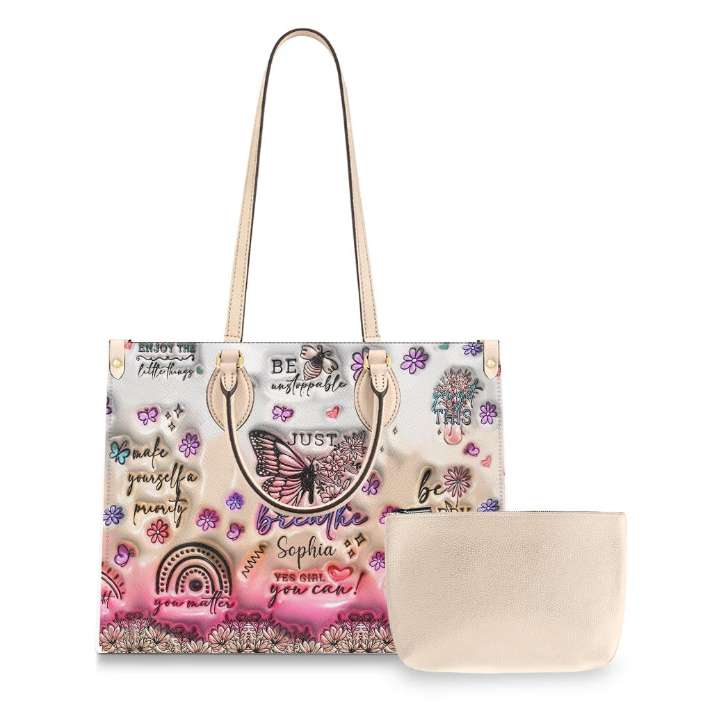 Positive Affirmations Butterfly - Personalized Butterfly Leather Handbag