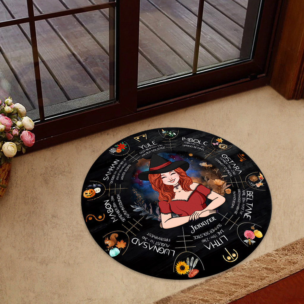 Wheel Of The Year - Personalized Witch Shaped Doormat