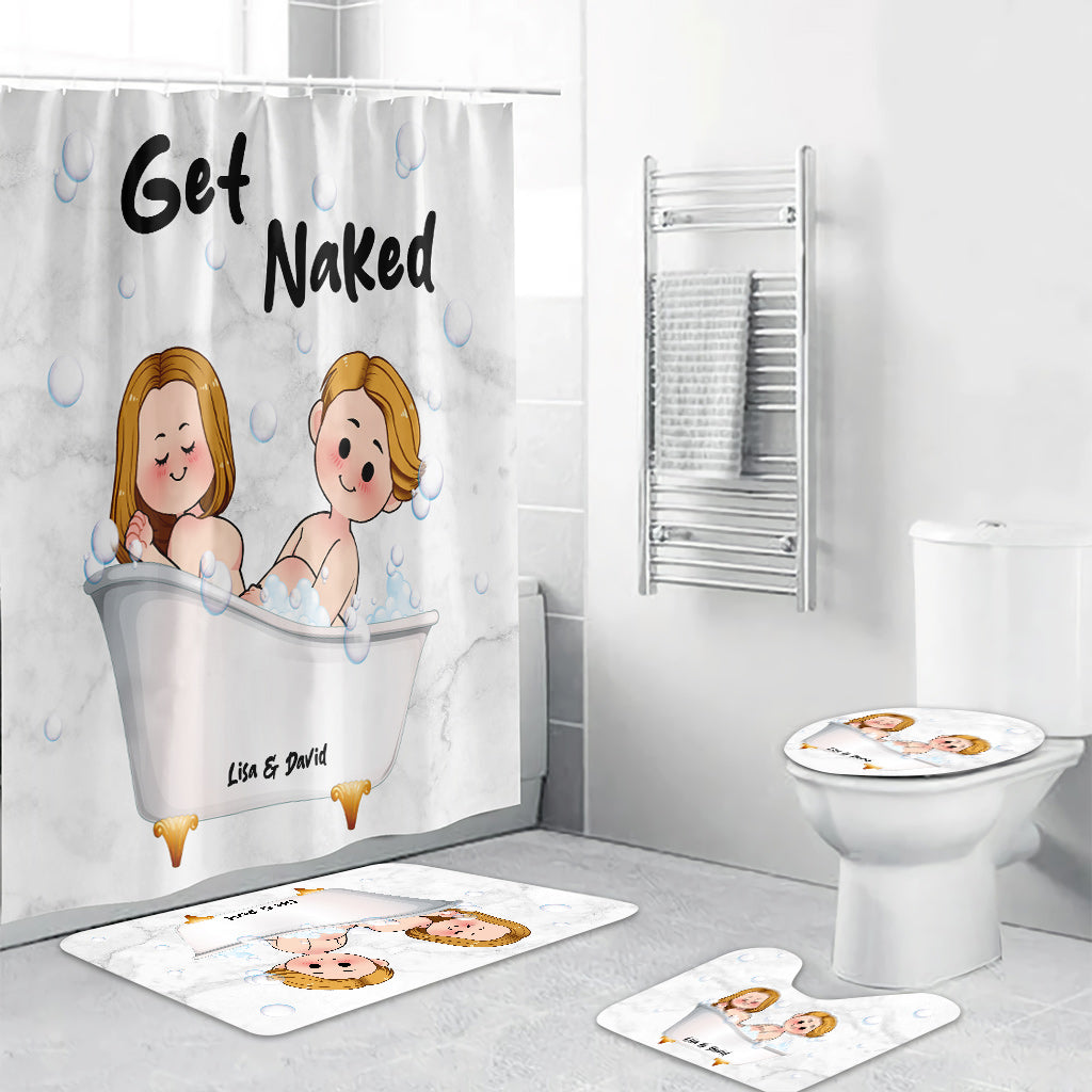 Get Naked – Personalisiertes Badezimmer-Vorhang- und Matten-Set für Paare