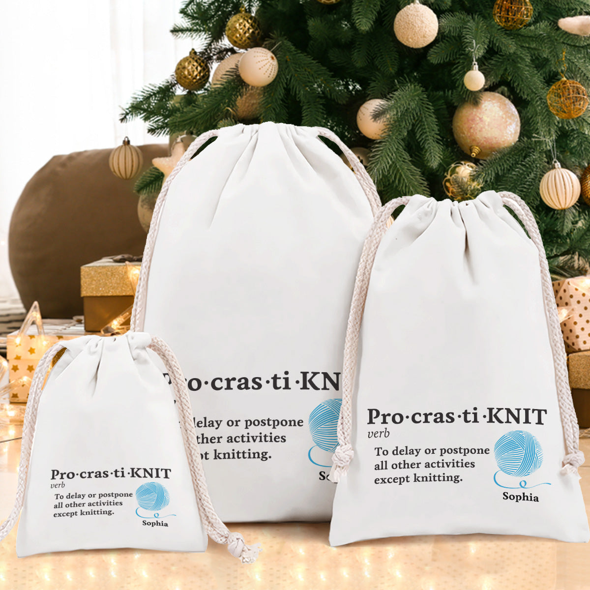 Pro-cras-ti-KNIT - Personalisierte Strick-Tragetasche mit Kordelzug