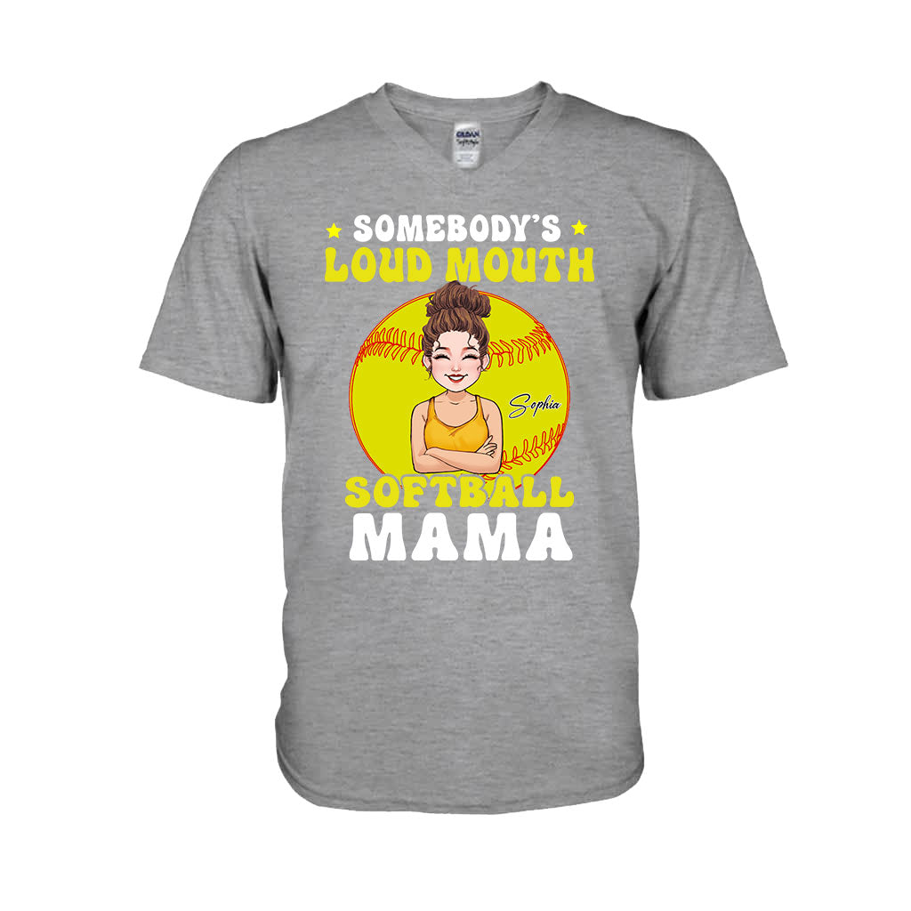 Softball-Mama mit lauter Klappe – Personalisiertes Softball-T-Shirt und Hoodie