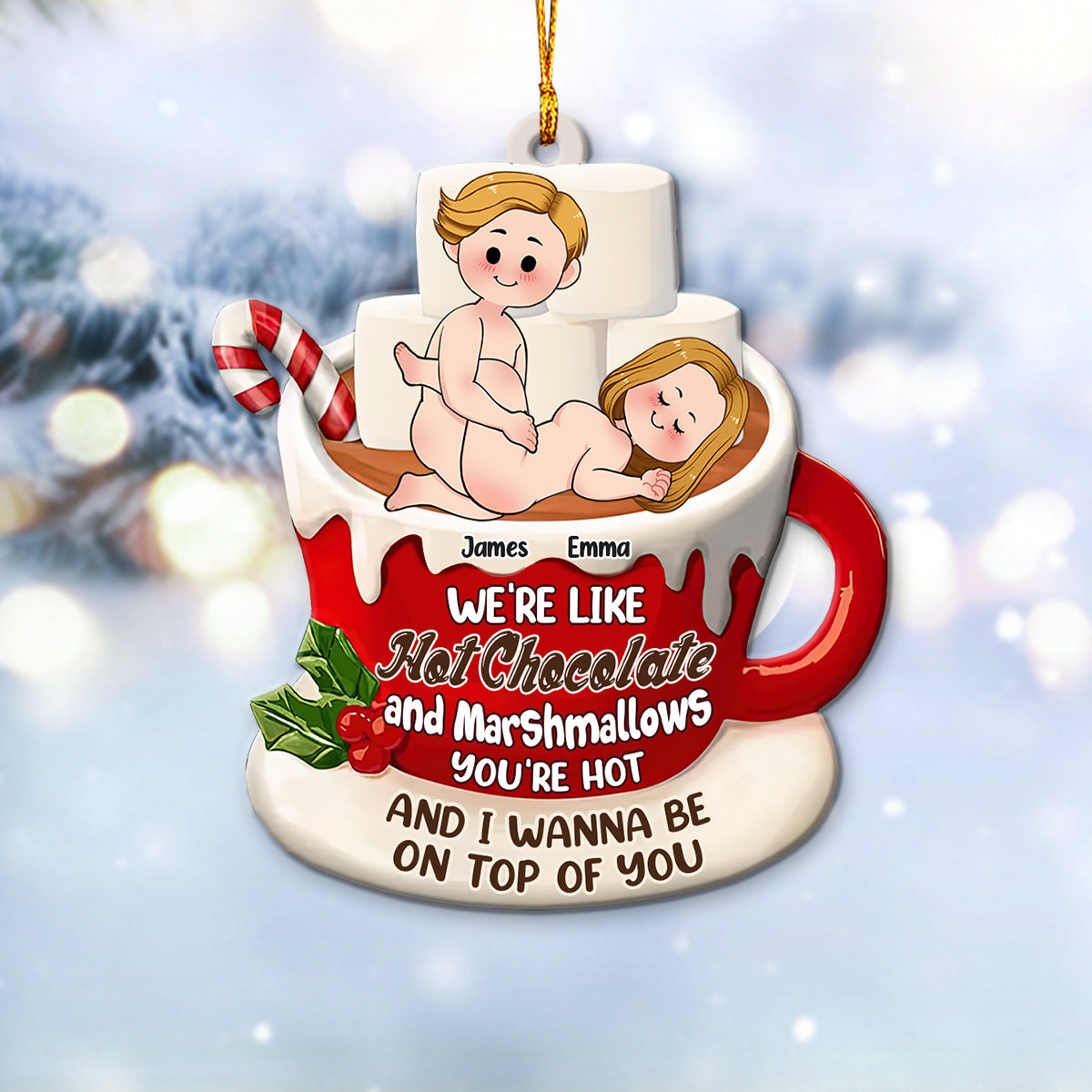 Heiße Schokolade und Marshmallows – personalisierter Pärchen-Weihnachtsbaumschmuck