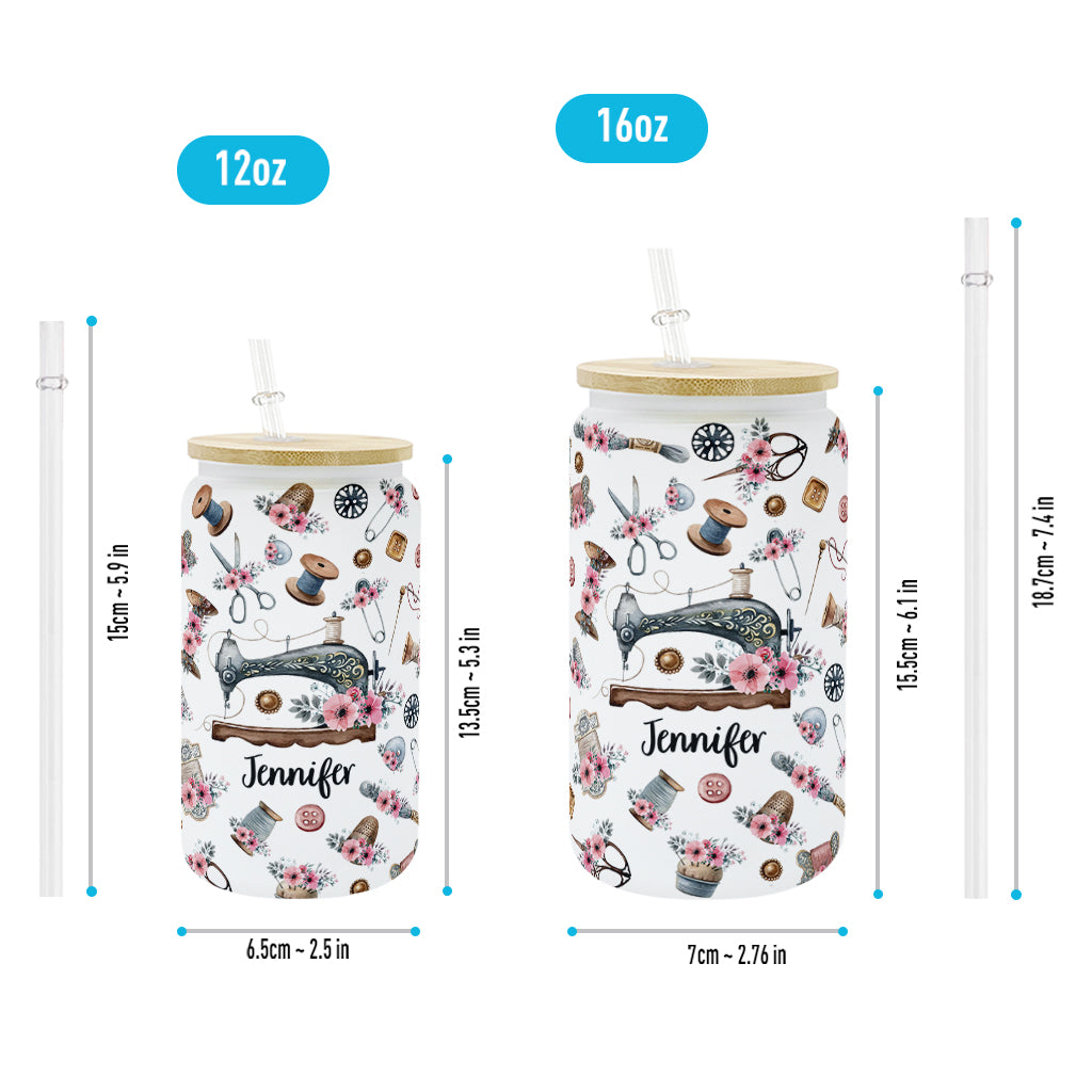 Love Sewing - Personalized Sewing Can Glass