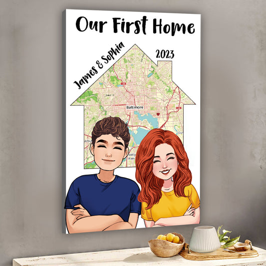 Wo sind wir? - Personalisierte Leinwand und Poster zum Einzug