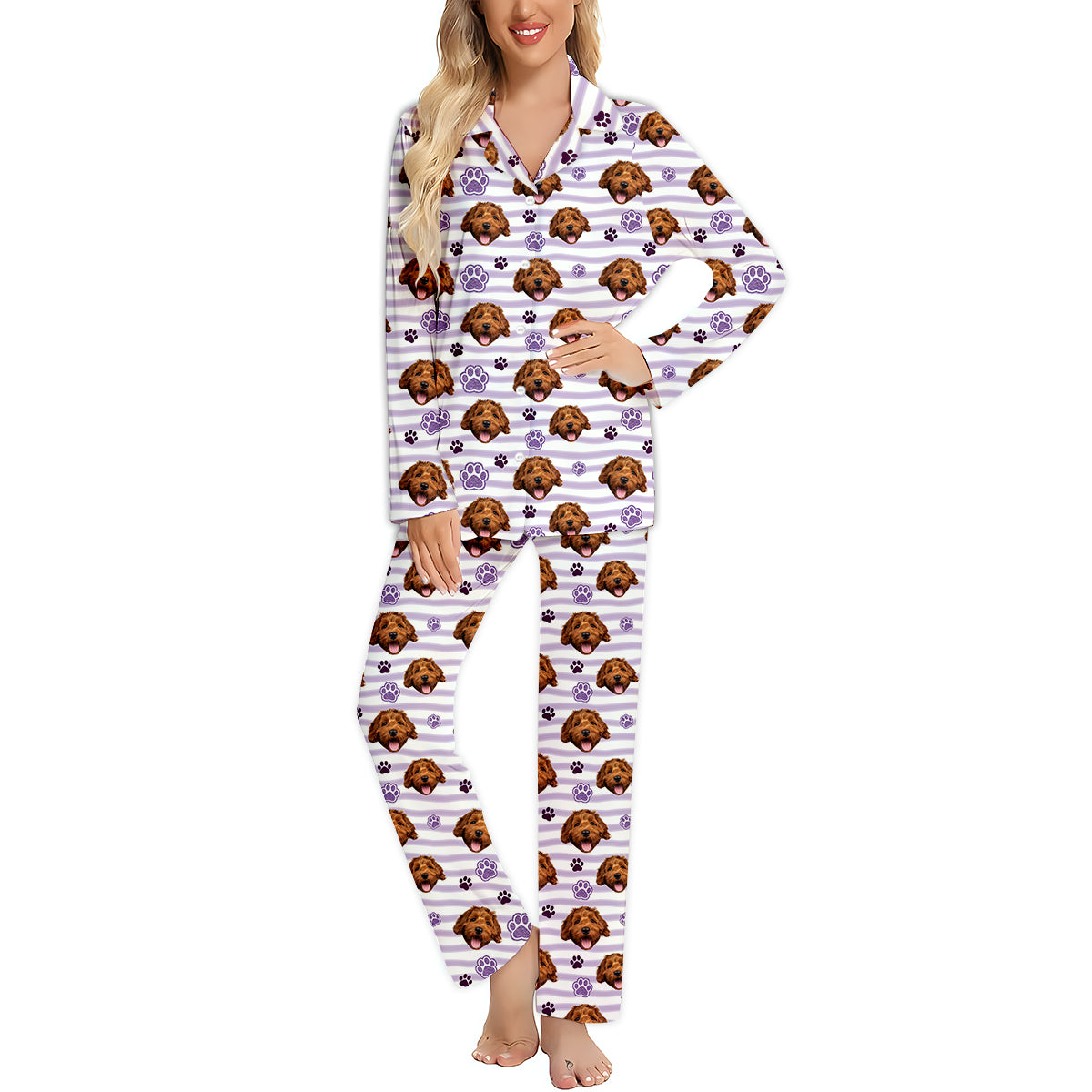 Hundemama-Vibes – Personalisierter Hunde-Pyjama mit Knopfleiste