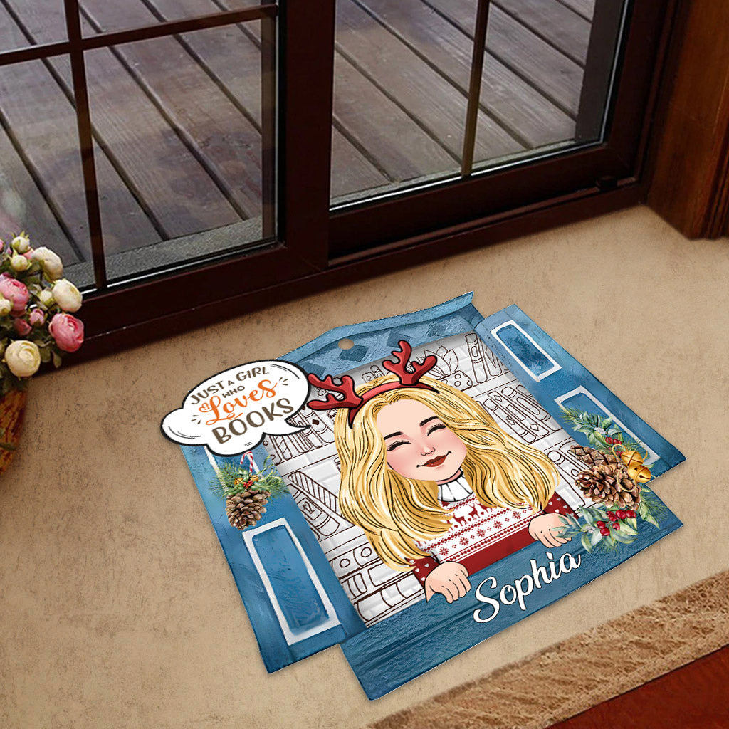 Einfach ein Mädchen, das Bücher liebt – personalisierte Fußmatte in Buchform